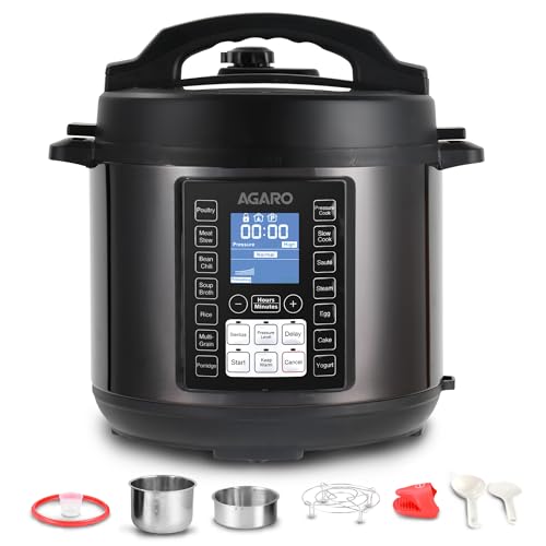AGARO Imperial Electric Pressure Cooker, 6 litres, 1.5Kgs (approx. 10 cups) raw rice, 14 Pre-Set multi Cooking Functions, Adjustable Pressure, Timer, 