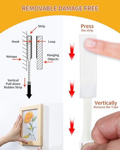 Image of Large Picture Hanging Strips, Heavy Duty, 24-Pairs(48 Strips) Wall Sticky for Hanging 3.7 inch L x 0.75 inch W., Hanging Pictures Without Nail, Hook&Loop Strips with Adhesive
