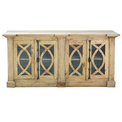 HomeStock Solid Wood Credenza with Glass Doors - 71\" Sideboard Buffet Cabinet - Display Storage Cabinet - Fully Assembled
