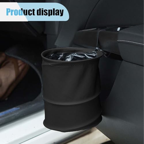 Image of Collapsible Trash Can Car Garbage Bag - Leather Pop-up Car Trash Bin with Elastic Band - Hanging Foldable Garbage Can Vehicle Waste Basket Bin - Double-Layer Washable Bag for Cars Camping (Black)