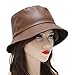 ZLYC Unisex Fashion Bucket Hat PU Leather Rain Hat Waterproof (Brown)