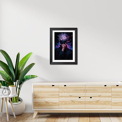 Image of TenorArts Satoru Gojo Posters Jujutsu Kaisen Anime Poster Laminated Photo Frame Painting with Matt Finish Black Textures (12inches x 9inches)