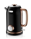 INFOOD Retro Electric Kettle, 1.8L/60.8oz Hot Water Kettle Electric with Thermometer, 1200W Fast Heating Stainless Steel Tea Kettle for Boiling Water, Cordless, LED Indicator, Auto Shut-Off, Black