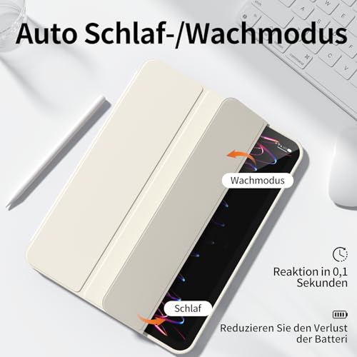 GKABXY Hülle für iPad (A16) 11. Generation 11 Zoll 2025, iPad 10. Generation 10,9 Zoll 2022 mit Stifthalter, Auto Wake/Sleep, Unterstützt Touch ID, Slim Trifold Stand Protective Cover (Cremeweiß)
