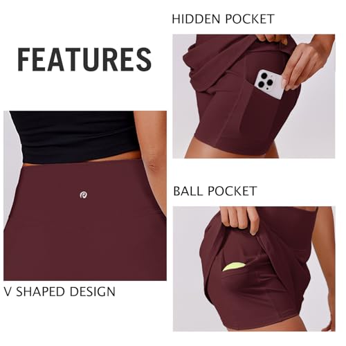 Image of PINSPARK Womens Tennis Skirt High Waisted Golf Skort with 2 Pockets Stretchy Athletic Skirts for Workout Pickleball Running