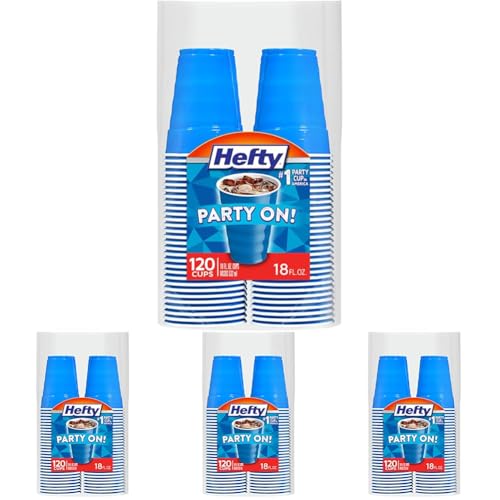 Image of Hefty Party On Disposable Plastic Cups, Marine Blue, 18 Ounce, 120 Count (Pack of 4)