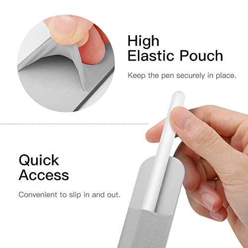 Image of MoKo Adhesive Pencil Case Holder Sticker for Apple Pencil, Silver Grey | Elastic Pencil Pocket Pouch, Adhesive Sleeve, Attached to iPad Case, For Pro /USB-C /1st /2nd Gen and Similarly Stylus Pens