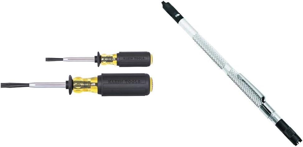 Klein Tools 85153K Slotted Screw-Holding Screwdriver Set, 3/16-Inch, 1/4-Inch Split-Blade Flat Head Driver, Positive Gripping Action, 2-Piece & Stanley Proto J9866 Proto Slotted/Phillips Screw Starter