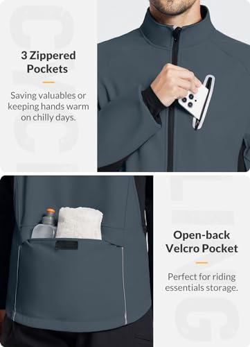 Baleaf Men'S Winter Cycling Jackets Water Resistant Thermal Running Softshell Jacket Warm Cold Weather Pockets Grey L thumb #4