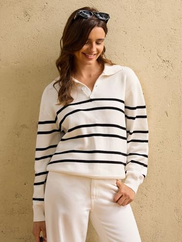 ZAFUL Women's Casual Striped Sweater 2025 Fall Outfits Trendy Color Block Pullover Winter Polo Sweaters2