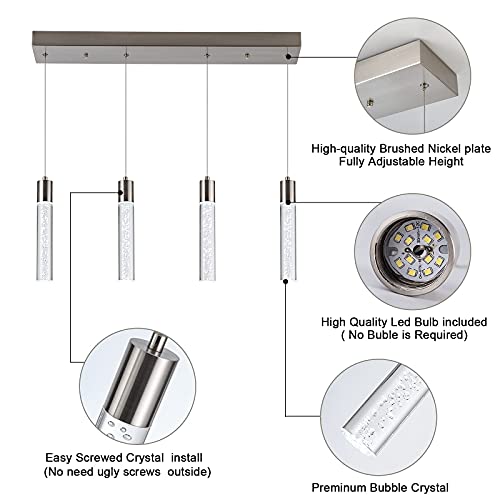 Image of 4-Light Integrated LED Hanging Pendant Ceiling Light Fixture Crystal