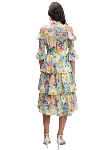 Image of Tokyo Talkies Women's Graceful Floral Ruffle Short Dress with Elegant Elbow-Below Sleeves Perfect for Brunches, Vacations & Stylish Outings