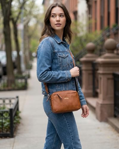 Image of Alldaily Small Triple Zip Crossbody Purse for Women, Vegan Leather Phone Bag with Wide Shoulder Strap