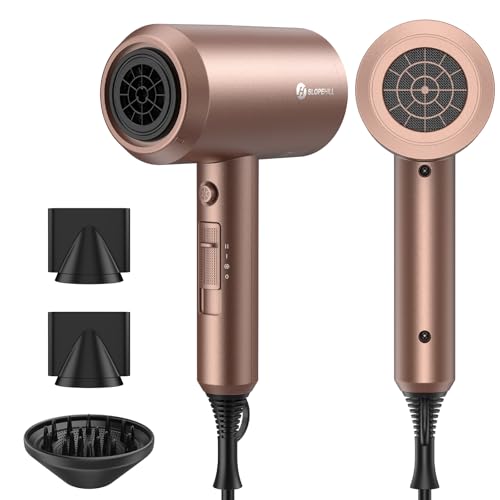 Image of slopehill Professional Ionic Hair Dryer, Mocha Mousse | 1800W Fast Drying, Low Noise, 2 Concentrator Nozzles, 1 Diffuser Attachment, Home Salon Travel