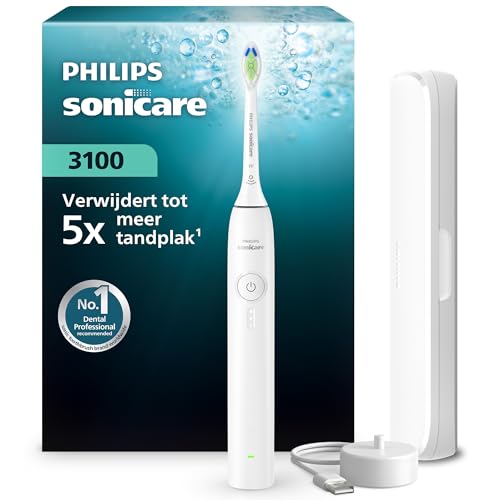 Philips Sonicare 3000 Series Elektrische Tandenborstel – Sonische Tandenborstel met Druksensor, 3 Intensiteiten, EasyStart, SmarTimer, 14 dagen Gebruiksduur, Reisetui, Wit, Model HX4033/21, [Nieuw]