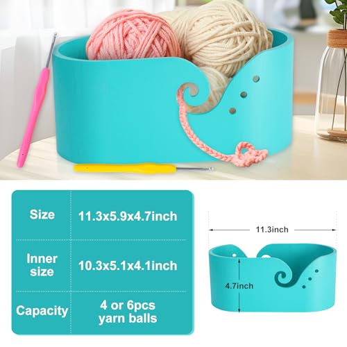 Image of Bamboo Yarn Bowl Oval Crochet Yarn Holder with 9pcs Knitting Hooks Yarn Storage Crochet Bowl for Crocheters Large Yarn Bowl for Crocheting Knitting Lovers Beginners 11.3 x 5.9 x 4.7 inch,Blue