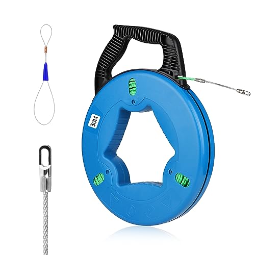 EFUTURETIME Sonda Passacavi 30 Metri, Molla Elettricista Professionale 4.5mm, Cable Puller con 1 Molla di Guida, Sonde Tiracavi per Inserimento ed Estrazione Cavi