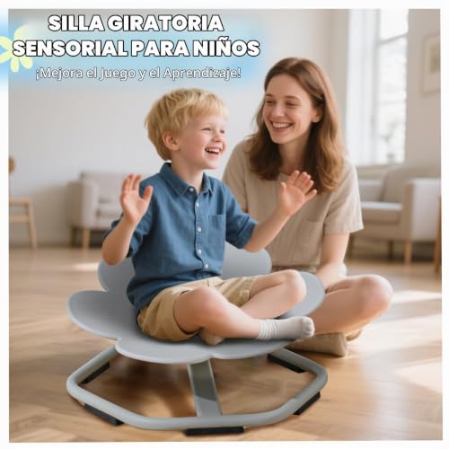 Miniatura 6 de Chidiam Silla Sensorial Giratoria 360 Para Niños-Carrusel Terapéutico, Sit Spin Para Autismo Y Coordinación Corporal Gris