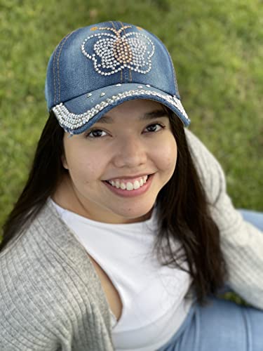 Popfizzy Bling Butterfly Hat For Girls And Women, Fun Rhinestone Hat, Bedazzled Baseball Caps, Fancy Butterfly Bejeweled Hat, Distressed Denim Hat, Bling Gift For Girls And Women #TOP1