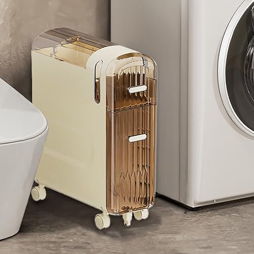 Narrow Bathroom Organizer with Wheels, Bathroom Storage Cabinet for Small Space, Toilet Paper Cabinet, Rolling Storage Cart with Paper Holes, for Kitchen, Living(Clear,43 * 18 * 91.5cm/16.9 * 7.1*