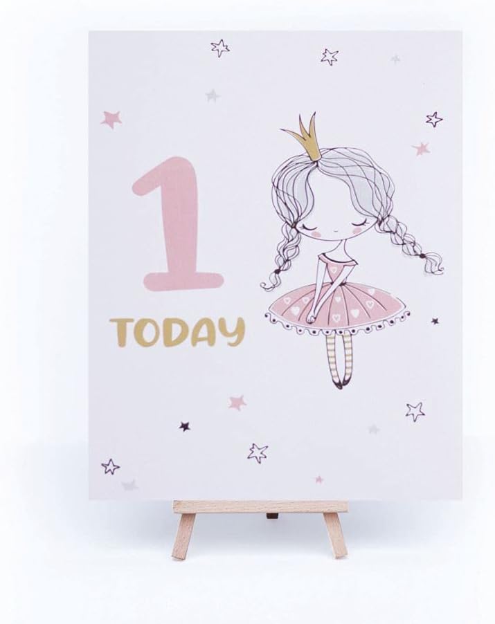 Ballerina 1st Birthday Sign and Easel, Girls Birthday Sign, 1 Today Card and Easel, 1st Birthday Decoration Sign, Childrens Party