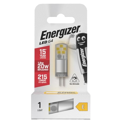 Energizer G4 LED Light Bulb. 2.4W (20w Halogen Equivalent) 12V. 200 Lumens. Bi-Pin Base Energy Saving. Warm White 2700k
