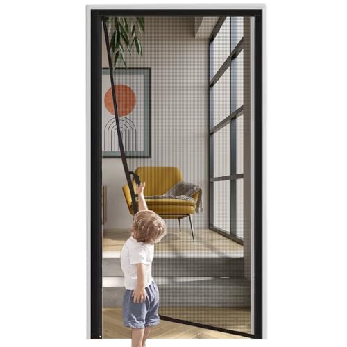 Cortina de puerta con pantalla magnética 175x220cm Negro Cortina antimoscas Cortinas magnéticas Sin perforaciones Fácil de instalar para pasillos Puertas de patio