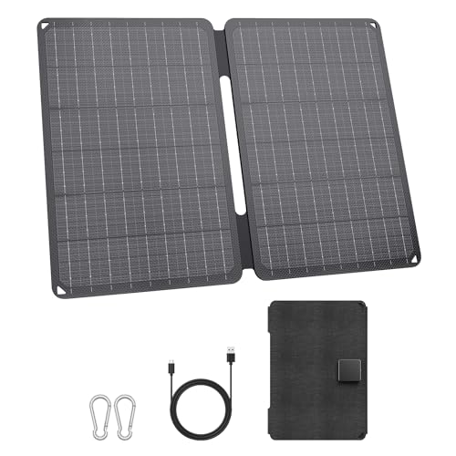 ZOUPW 18W Portable Solar Panel, Foldable Solar Panel Charger with 5V USB-A and USB-C Ports,IP67 Waterproof 23.5% High Efficiency ETFE Compatible with Phones Tablets for Hiking Camping Backpacking