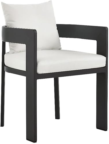 Modway Silla de comedor de tela de aluminio con recubrimiento en polvo para patio al aire libre Tahoe en gris blanco
