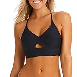 Jessica Simpson Women's Standard Adjustable Cropped Cami Bikini Top, Black, Large