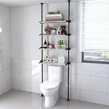 Lilyvane 4 Tiers Over Toilet Storage, 97 to116” Adjustable Tension Pole Over Toilet Bathroom Organizer, Standing Bathroom Shelves Over Toilet for Showers,Black