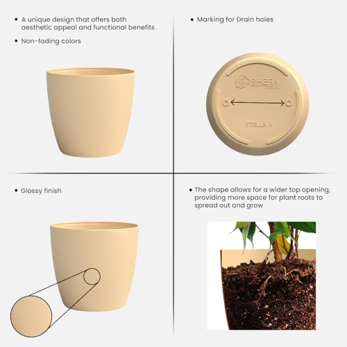 Image of YUCCABE ITALIA SHERA Stella 5 Inch Plastic Plant Pot for Home Decor Indoor Plant Pots for Living Room Plastic Flower Pot for Garden (Beige, 5 INCH - 2 Pcs)