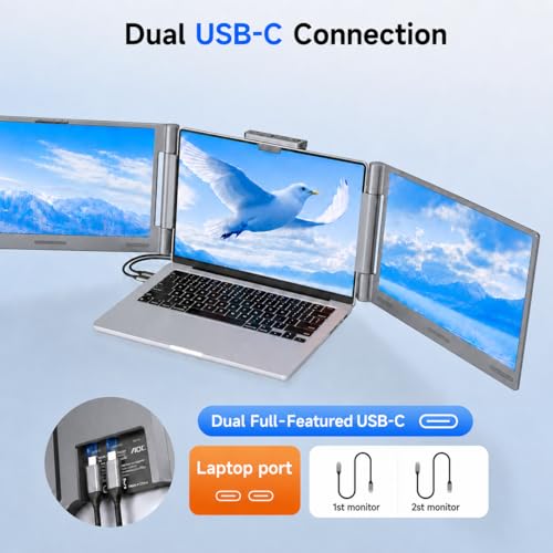 Image of AOC 14 inch Laptop Screen Extender, Triple Portable Monitor for 13 inch-17.3 inch Laptops, 1080P FHD IPS Display, HDMI /USB-C Cable Plug-Play, Laptop Monitor Extender for Mac /Windows (Gray)
