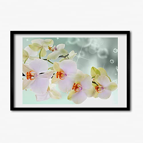 Cadre photo 60x40 cm anti-déformation en bois MDF avec affiche d'orchidée blanche Tulup