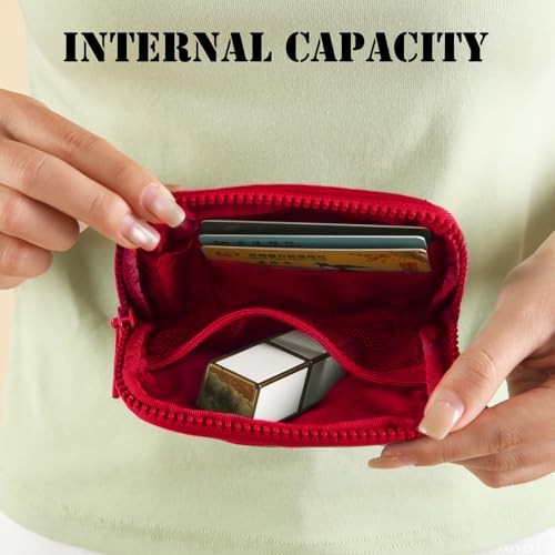 Image of The Iris Wallet Zipper Mini Coin Purse Keychain ID Holder Wallet | Zip Card Case with ID Window Purses for Women Mini Portable Keychain Wallet,Red