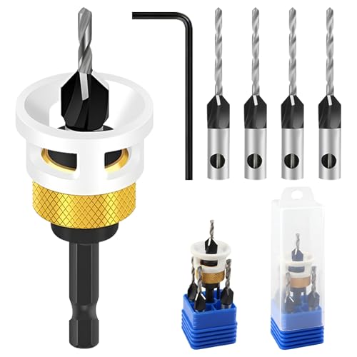 Dzmuero Foret Bois Jeu de 6, Fraises à fraiser pour Bois avec Butée de Profondeur, Fraises à Fraiser avec Tige Hexagonale de 1/4, Perçages Précis