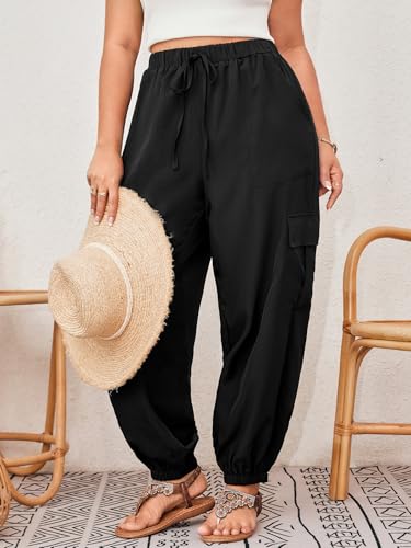 SOLY HUX Women's Plus Size High Waist Cargo Pants Casual Loose Baggy Jogger Pants Trousers Pockets3