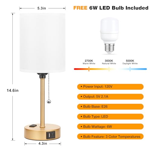Image of Small Bedside Lamp for Nightstand, Gold Desk Lamp for Dorm Room Bedroom