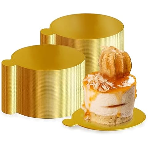 CEWIFO Mini Cake Boards, Gold Cake Boards 100 Pcs Food-Graded Cake Base, Gold Circle Base 3.1 inch Round Paper Cupcake Dessert Displays Tray for Cake DIY, Baking Dessert Party Wedding Birthday Cover