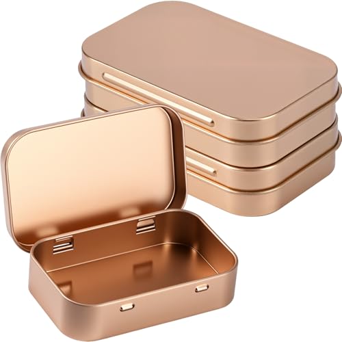 Image of Hotop 3 Pack Metal Rectangular Empty Hinged Tins 3.75 x 2.45 x 0.8 Inch Box Containers with Lids Mini Portable Box Small Storage Kit, Home Organizer (Rose Gold)