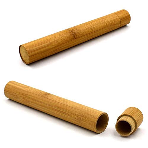 PUTYSUUN Travel Size Natural Bamboo Toothbrush Case, 2 Pack