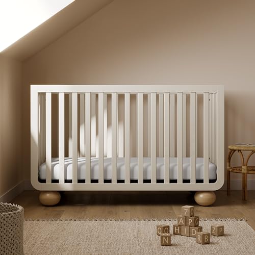 Image of Storkcraft Amalfi 5-in-1 Convertible Crib with Toddler Guardrail - GREENGUARD Gold Certified, Conversion Kit Included, Fits Baby Crib Mattress, Converts to Full Bed (Frosted Oat and Driftwood)