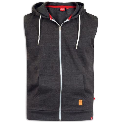 D555 Duke Mens Kingsize Sleeveless Hoodie Full Zip Drawstring Pockets Plain Charcoal Grey 6XL (Blake)