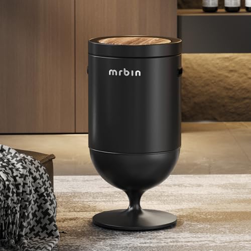 Image of MRBIN Metal Motion Sensor Trash Can with Lid, 5.3 Gallon Wine Glass Shaped Automatic Waste Basket Touchless, Smart Round Tall Garbage with High Leg for Office, Bedroom, Kitchen, Black