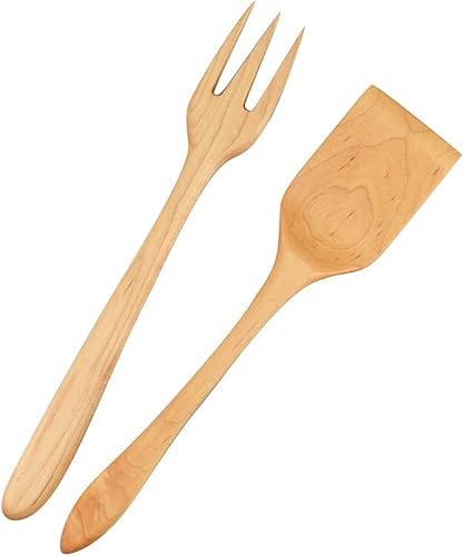Juego de espátula y tenedor de madera de arce duro natural hecho en Estados Unidos, 12 pulgadas