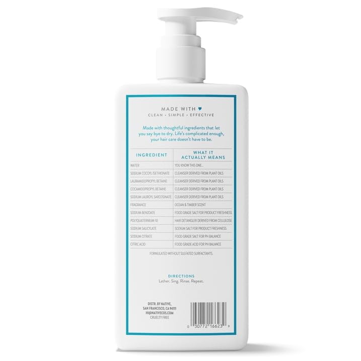 Native Moisturizing 2-in-1 Shampoo and Conditioner Ocean and Timber 16.5 fl oz with Travolle Dispenser Pump