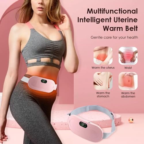 Image of Heating Pad for Menstrual Cramps Relief, for Stomach, 3-Speed Temperature Adjustment and 4-Speed Massage Modes, Back and Belly Heating Pad for Women Pink Color