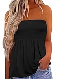NFPNAKC Solid Color Sleeveless Backless Shirt Women Ruffle Tunic Off The Shoulder Tube Tops Flowy Holiday Casual Basic Blouse（X-Large,Black