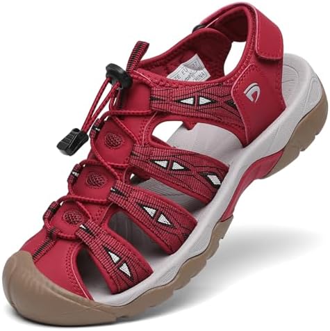 Dannto Women's Sport Hiking Sandals Closed Toe Outdoor Athletic Walking Sandal Lightweight Summer Water Shoes Red Size 6