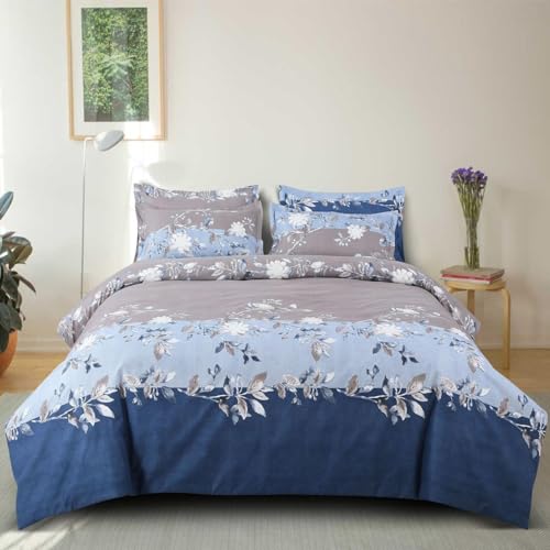 Image of DECOMIZER Super Soft Glace Cotton King Size AC Comforter || Blanket || Duvet with 1 King Size Elastic Fitted Bedsheet 72 inchX78 inch Inch and 2 Large Pillow Cover - 4 Piece Comforter Set - Navy Patta